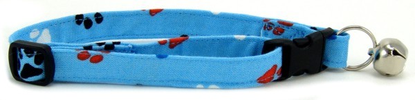 Aqua Red White and Blue Paws Cat Collar