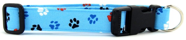 Aqua Red, White & Blue Paws Dog Collar