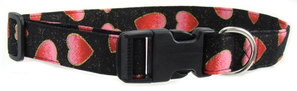 Black Glitter Hearts Dog Collar