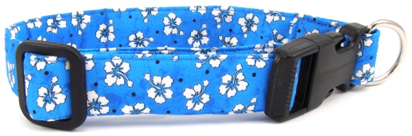 Blue Hawaiian Flowers Dog Collar