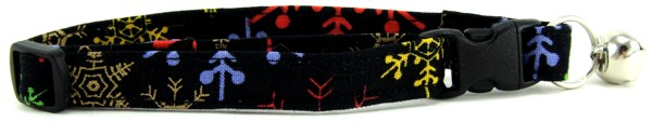 Colorful snowflakes on black cat collar