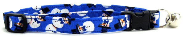 Dark Blue Tossed Snowmen Cat Collar