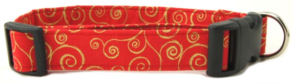 Red Metallic Gold Scrolls Dog Collar