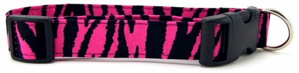 Hot Pink Zebra Stripes Dog Collar
