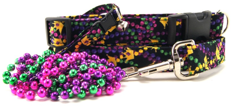 Mardi Gras Beads and Crowns Dog Collars, Cat Collars and Dog Leashes