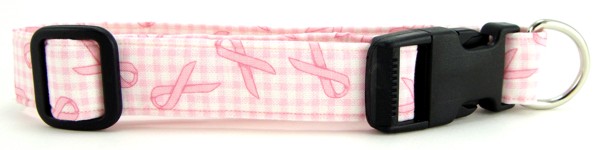 Pink Ribbon Gingham Dog and Cat Collars and Leashes
