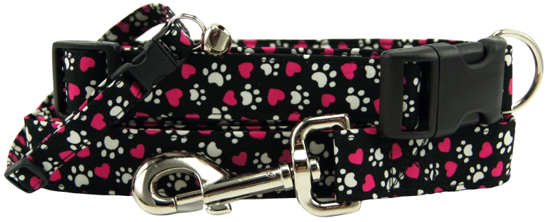 Tumbled Magenta Hearts & Paws Cat - Dog Collars and Dog Leashes